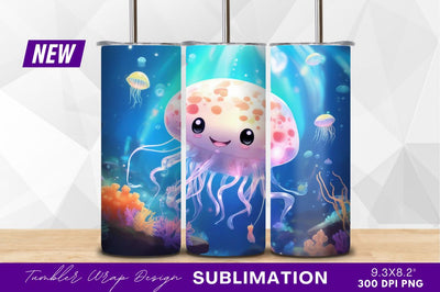 Cute jellyfish smiling undersea ocean scene Sublimation Regulrcrative 