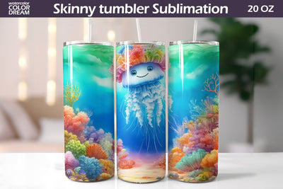 Cute Jellyfish Tumbler Wrap | Sea Animal Tumbler Sublimation Sublimation WatercolorColorDream 