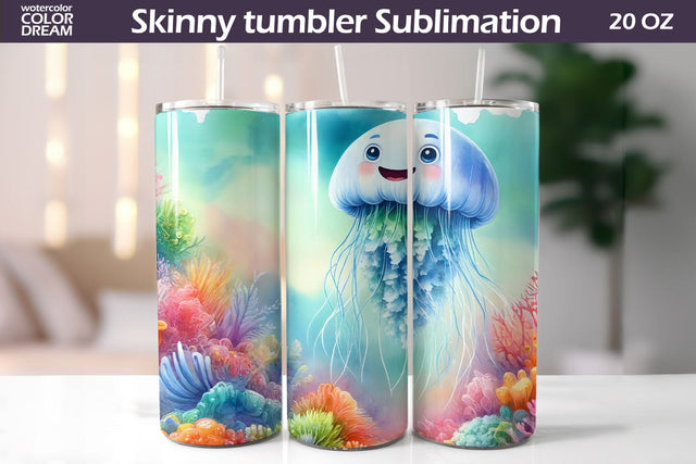 Cute Jellyfish Tumbler Wrap | Sea Animal Tumbler Sublimation Sublimation WatercolorColorDream 