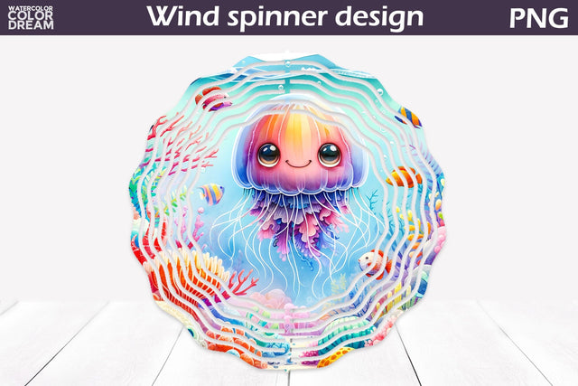Cute Jellyfish Wind Spinner | Summer Wind Spinner Sublimation WatercolorColorDream 