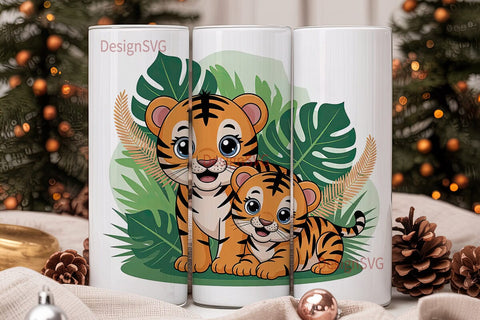 Cute Jungle Tigers 20oz Tumbler Wrap Sublimation DesignSVG 