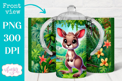 Cute Kangaroo sippy cup sublimation PNG | baby 12oz tumbler Sublimation Amorclipart 