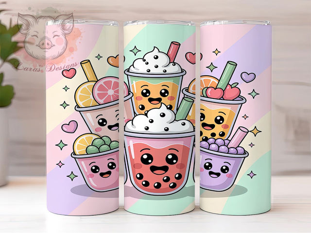 Cute Kawaii Boba Tumbler, Cute Bubble Tea Pattern, Adorable Drink Design, 20Oz Sublimation Wrap, Sweet Boba Art, Cartoon Milk Tea Texture, Tumbler Sublimation Sublimation Lara' s Designs 