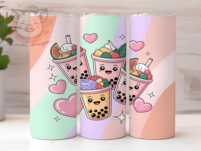 Cute Kawaii Boba Tumbler, Cute Bubble Tea Pattern, Adorable Drink Design, 20Oz Sublimation Wrap, Sweet Boba Art, Cartoon Milk Tea Texture, Tumbler Sublimation Sublimation Lara' s Designs 