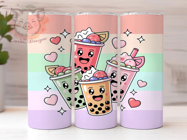 Cute Kawaii Boba Tumbler, Cute Bubble Tea Pattern, Adorable Drink Design, 20Oz Sublimation Wrap, Sweet Boba Art, Cartoon Milk Tea Texture, Tumbler Sublimation Sublimation Lara' s Designs 