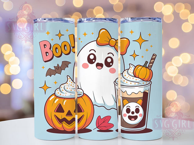 Cute Kawaii Boo Ghost Halloween Tumbler, Cute Halloween Sublimation Design, 20oz Ghost Cup Wrap, Pastel Spooky Season Wrap, Kawaii Ghost Tumbler, Trick or Treat Drinkware, Friendly Ghost Wrap Sublimation SvggirlplusArt 