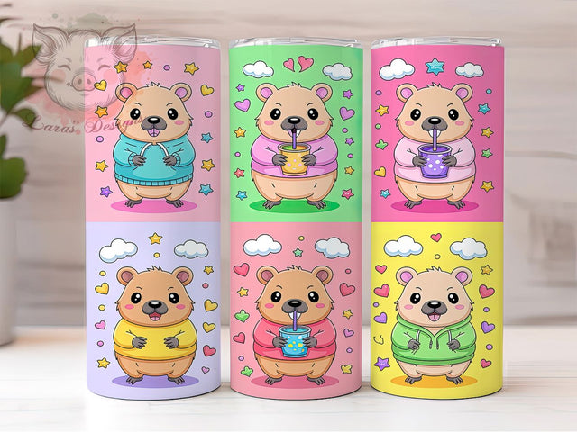 Cute Kawaii Capybara Tumbler, Cute Capybara Pattern, Adorable Animal Design, 20Oz Sublimation Wrap, Sweet Capybara Art, Cartoon Capybara Texture, Tumbler Sublimation Sublimation Lara' s Designs 