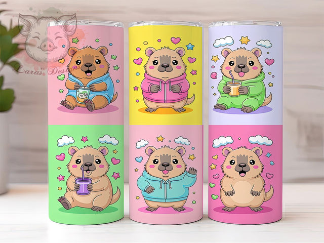 Cute Kawaii Capybara Tumbler, Cute Capybara Pattern, Adorable Animal Design, 20Oz Sublimation Wrap, Sweet Capybara Art, Cartoon Capybara Texture, Tumbler Sublimation Sublimation Lara' s Designs 