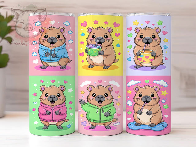 Cute Kawaii Capybara Tumbler, Cute Capybara Pattern, Adorable Animal Design, 20Oz Sublimation Wrap, Sweet Capybara Art, Cartoon Capybara Texture, Tumbler Sublimation Sublimation Lara' s Designs 