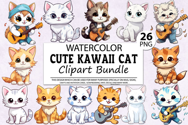 Cute Kawaii Cat Clipart Bundle Sublimation Regulrcrative 
