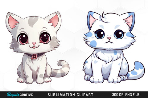 Cute Kawaii Cat Clipart Bundle Sublimation Regulrcrative 