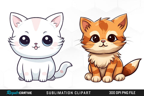 Cute Kawaii Cat Clipart Bundle Sublimation Regulrcrative 