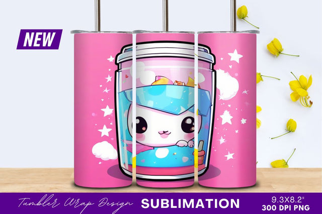 Cute kawaii character in a tumbler png Sublimation Regulrcrative 