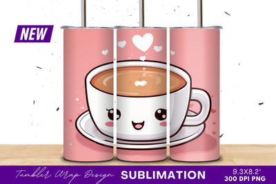 Cute kawaii coffee cup with hearts tumbler png Sublimation Regulrcrative 