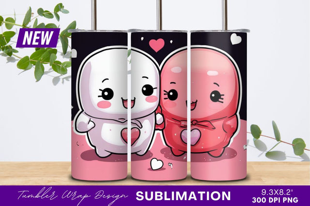 Cute kawaii couple hearts tumbler png Sublimation Regulrcrative 