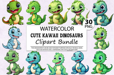 Cute Kawaii Dinosaurs Clipart Bundle Sublimation Regulrcrative 