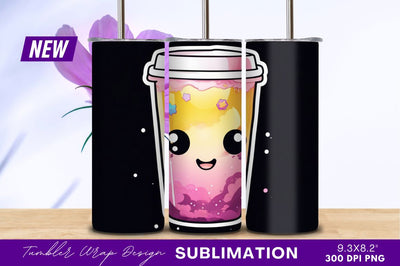 Cute kawaii drinkable tumbler png with face Sublimation Regulrcrative 