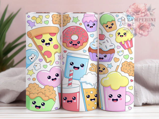 Cute Kawaii Foodie Tumbler, Cute Pizza Cupcake Coffee Pattern, Funny Foodie Design, 20Oz Sublimation Wrap, Adorable Snack Art, Cartoon Food Texture, Tumbler Sublimation Sublimation Li Zamperini 