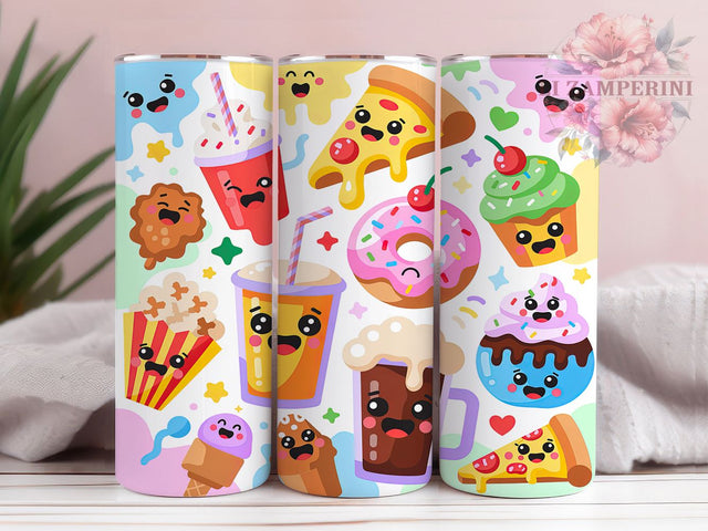 Cute Kawaii Foodie Tumbler, Cute Pizza Cupcake Coffee Pattern, Funny Foodie Design, 20Oz Sublimation Wrap, Adorable Snack Art, Cartoon Food Texture, Tumbler Sublimation Sublimation Li Zamperini 