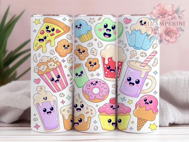 Cute Kawaii Foodie Tumbler, Cute Pizza Cupcake Coffee Pattern, Funny Foodie Design, 20Oz Sublimation Wrap, Adorable Snack Art, Cartoon Food Texture, Tumbler Sublimation Sublimation Li Zamperini 