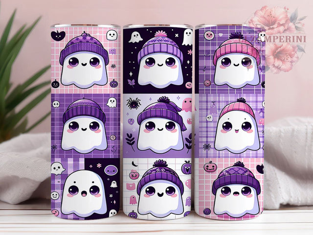 Cute Kawaii Ghost Halloween Tumbler, Spooky Halloween Wrap, Adorable Ghost Sublimation, Whimsical Halloween Drinkware, Friendly Ghost Cup, Pastel Spooky Tumbler, Kawaii Halloween Wrap Sublimation Li Zamperini 