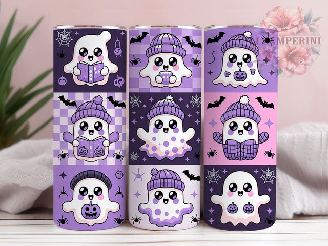 Cute Kawaii Ghost Halloween Tumbler, Spooky Halloween Wrap, Adorable Ghost Sublimation, Whimsical Halloween Drinkware, Friendly Ghost Cup, Pastel Spooky Tumbler, Kawaii Halloween Wrap Sublimation Li Zamperini 
