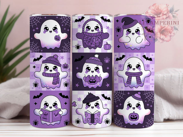 Cute Kawaii Ghost Halloween Tumbler, Spooky Halloween Wrap, Adorable Ghost Sublimation, Whimsical Halloween Drinkware, Friendly Ghost Cup, Pastel Spooky Tumbler, Kawaii Halloween Wrap Sublimation Li Zamperini 