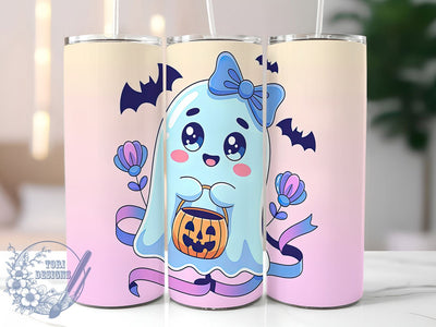 Cute Kawaii Halloween Ghost Tumbler, Halloween Ghost Wrap, 20oz Sublimation, Spooky Cute Cup, Ghost Tumbler Design, Halloween Drinkware, Kawaii Ghost Tumbler Sublimation ToriDesigns 