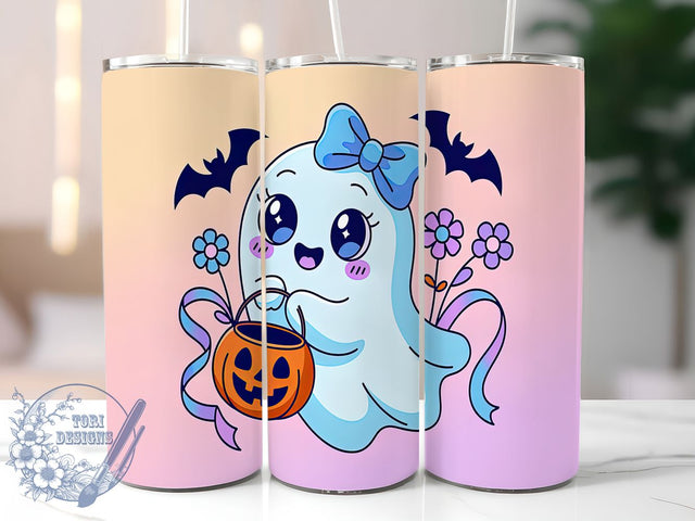 Cute Kawaii Halloween Ghost Tumbler, Halloween Ghost Wrap, 20oz Sublimation, Spooky Cute Cup, Ghost Tumbler Design, Halloween Drinkware, Kawaii Ghost Tumbler Sublimation ToriDesigns 