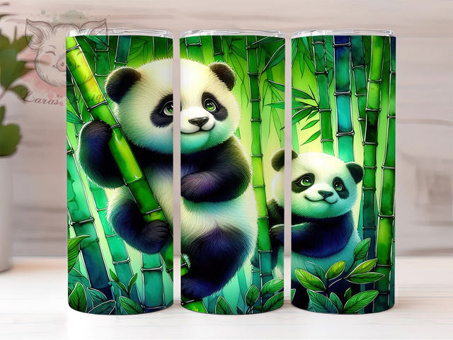 Cute Kawaii Panda Tumbler Wrap, Adorable Bear Mug, Kawaii Panda Cup, Bamboo Forest Design, Playful Animal Wrap, Panda Lover Gift, Sublimation Tumbler Wrap Sublimation Lara' s Designs 