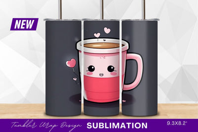 Cute kawaii pink coffee mug with hearts Sublimation Regulrcrative 