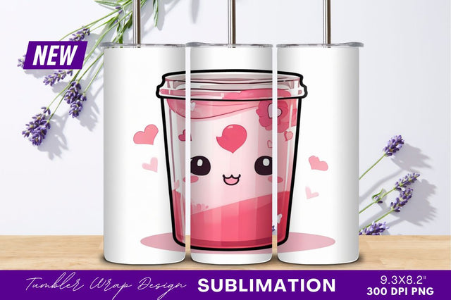 Cute kawaii pink drink tumbler png Sublimation Regulrcrative 