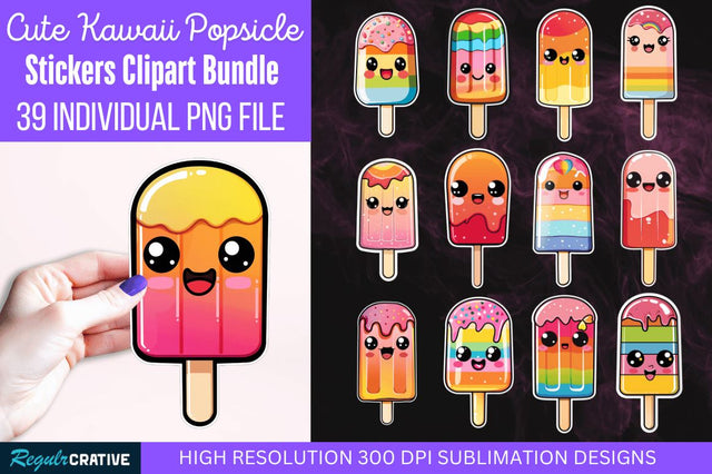 Cute Kawaii Popsicle stickers Bundle Sublimation Regulrcrative 