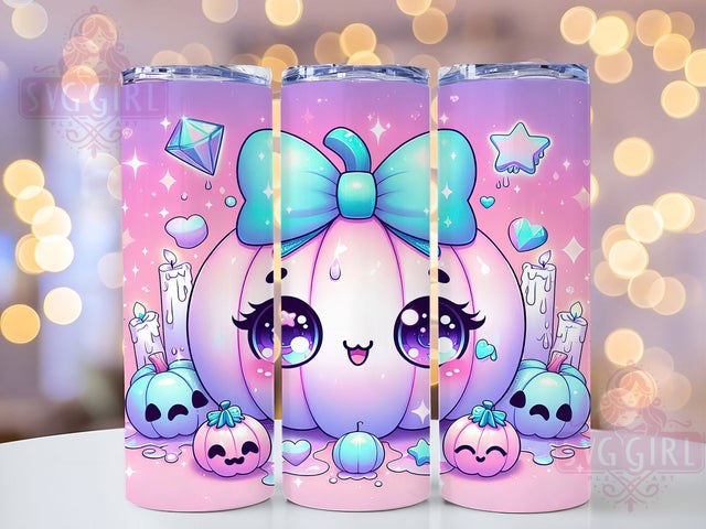 Cute Kawaii Pumpkin Autumn Tumbler, Kawaii Fall Wrap, 20Oz Sublimation Design, Adorable Autumn Cup, Pumpkin Coffee Tumbler, Fall Drinkware Wrap, Kawaii Halloween Tumbler Sublimation SvggirlplusArt 