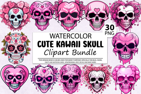 Cute Kawaii Skull Clipart Bundle Sublimation Regulrcrative 