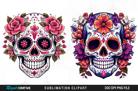 Cute Kawaii Skull Clipart Bundle Sublimation Regulrcrative 