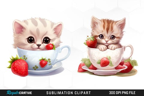 Cute Kawaii Strawberry Animal Clipart Bundle Sublimation Regulrcrative 