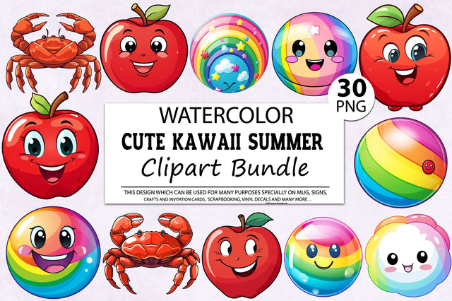 Cute Kawaii Summer Clipart Bundle Sublimation Regulrcrative 