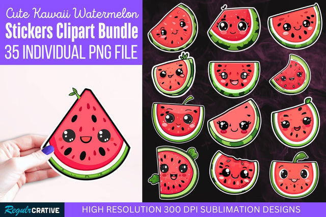 Cute Kawaii Watermelon Stickers Bundle Sublimation Regulrcrative 
