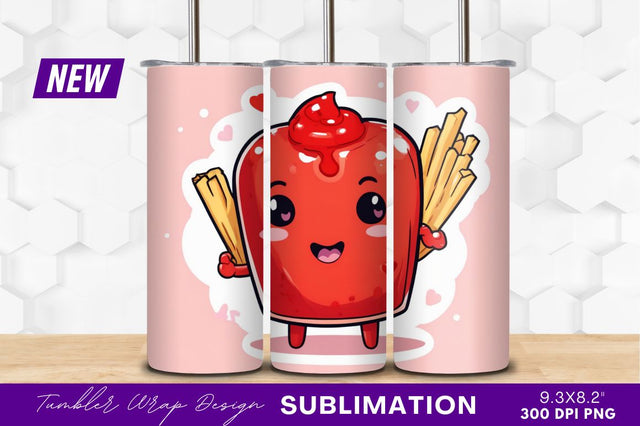 Cute ketchup character holding french fries tumbler png Sublimation Regulrcrative 