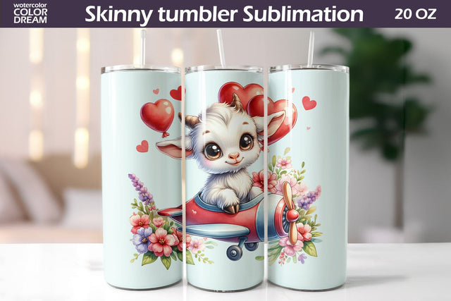 Cute Kid Valentine Tumbler I Animal Valentine's Day Sublimation WatercolorColorDream 