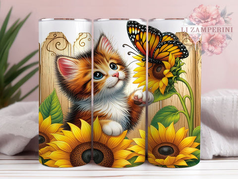 Cute Kitten 20 oz Skinny Tumbler Sublimation Design, Straight & Tapered Tumbler Png, Country Cat Sunflowers Tumbler Png, Digital Download PNG Sublimation Li Zamperini 