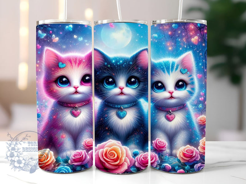 Cute Kitten 20oz Skinny Tumbler, Cat Lovers Tumbler Png, Straight & Tapered Tumbler Wrap, Instant Digital Download Sublimation ToriDesigns 