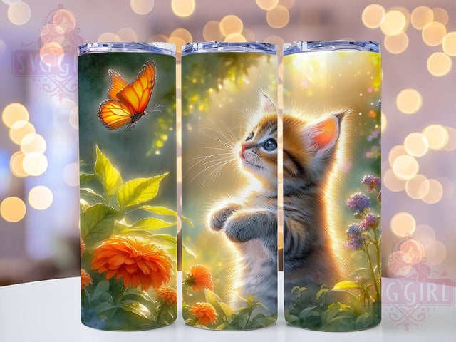 Cute Kitten 20oz Tumbler Wrap Sublimation Design, Straight Tapered Tumbler Wrap, Cat Butterfly Tumbler Png, Instant Digital Download Sublimation SvggirlplusArt 