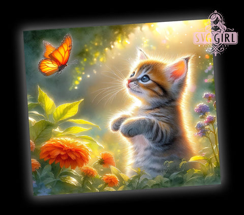 Cute Kitten 20oz Tumbler Wrap Sublimation Design, Straight Tapered Tumbler Wrap, Cat Butterfly Tumbler Png, Instant Digital Download Sublimation SvggirlplusArt 
