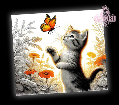 Cute Kitten 20oz Tumbler Wrap Sublimation Design, Straight Tapered Tumbler Wrap, Cat Butterfly Tumbler Png, Instant Digital Download Sublimation SvggirlplusArt 