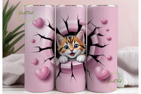 Cute Kitten 20oz Tumbler Wrap Sublimation PixelChick 