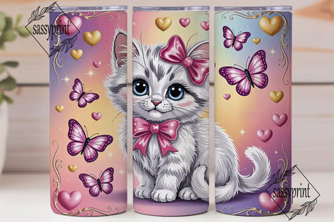 Cute Kitten & Butterflies Tumbler Wrap Sublimation sassyprint 