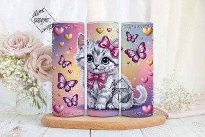 Cute Kitten & Butterflies Tumbler Wrap Sublimation sassyprint 