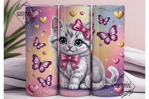Cute Kitten & Butterflies Tumbler Wrap Sublimation sassyprint 